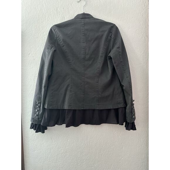 Free People Layered Ruffled Mixed-Media Boho/Chic Jacket XS Gray Utilitarian - Picture 10 of 16